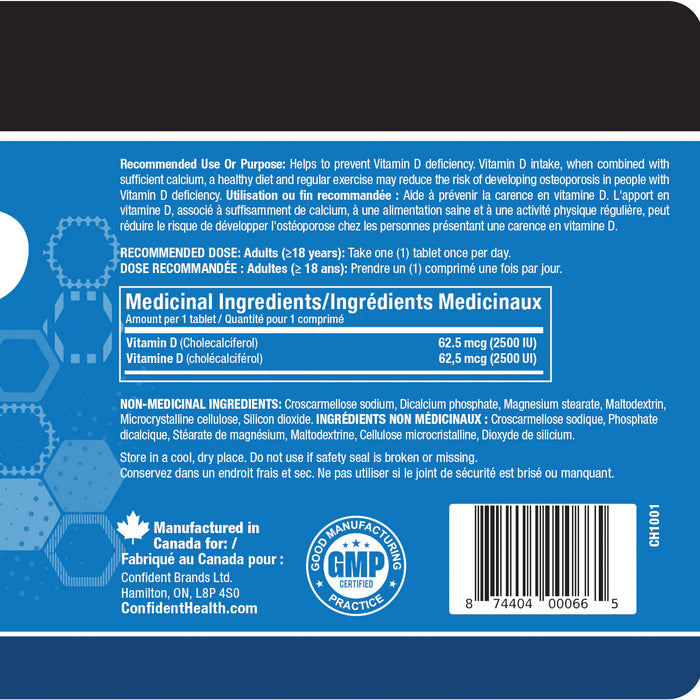 Confident Vitamin D 2500IU 500 Tablets