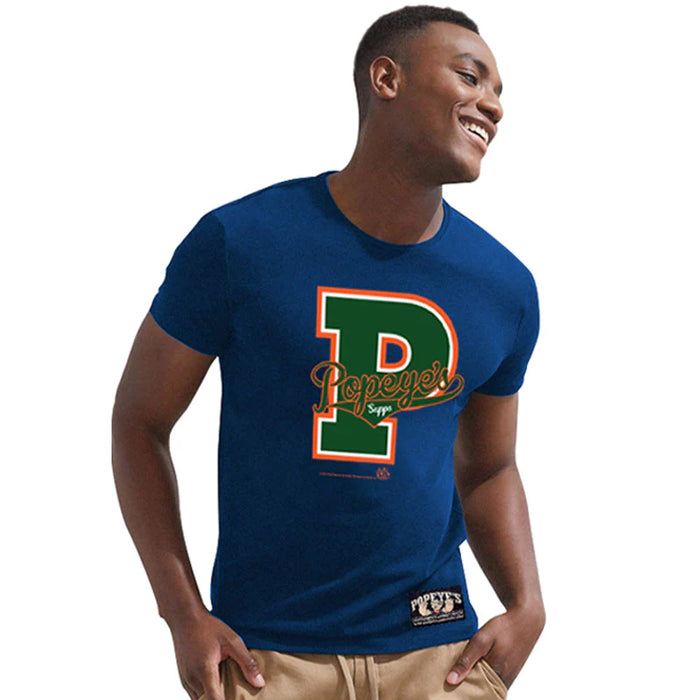 Popeye's Shirt College "P" Blue