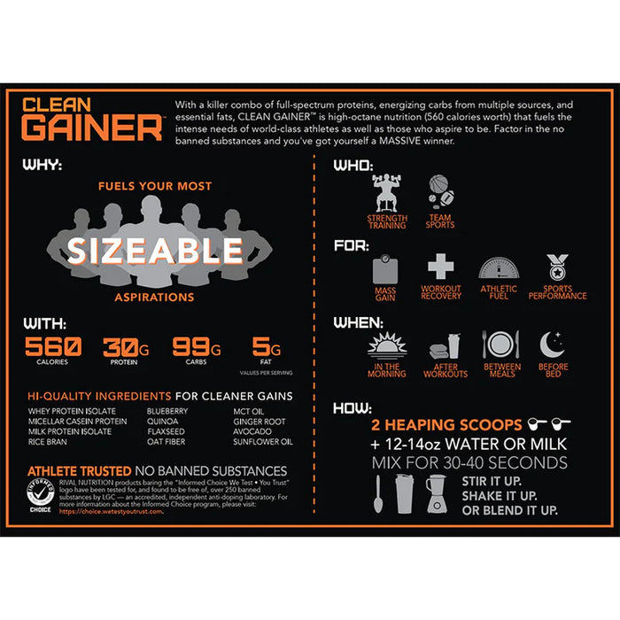 Rival Nutrition Clean Gainer 5lb — Popeyes Supplements Saskatoon